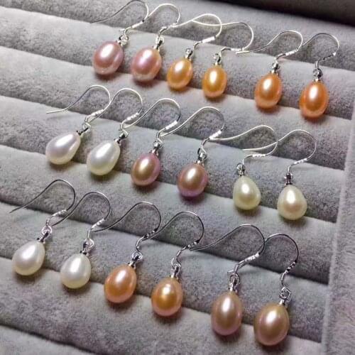 5pairs frershwater pearl rice white pink purple 7-9mm earring wholesale nature beads FPPJ