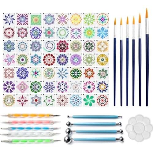 72Pcs Mandala Dotting Tool Set with Paint Brush and Tray for Painting Rock Multifunction Embossing Stencil