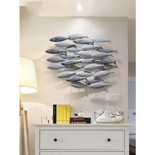 American Wrought Iron Sea Fish Group Wall Hanging Decoration Home Livingroom Wall Mural Ornaments Hotel Cafe Wall Sticker Crafts