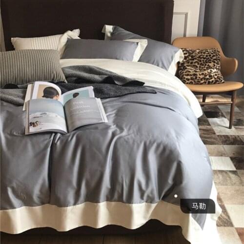 American Pure Color Bedding Set Simple Pure Cotton Household Duvet Cover Bed Sheet 4-piece Bed and Breakfast Double Bed Supplies