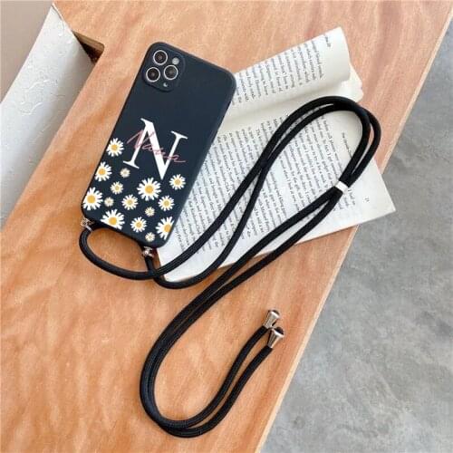 Personalized Custom Name Text Flower Lanyard Case for For Huawei P Smart 2019 2020 2021 P8 P10 P20 P30 P40 Lite P50 Pro Mate