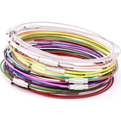 9 Inches 100pcs/lot Black Stainless Wire Cable 1MM Steel Chain Bracelet Cords Screw Clasp Bracelets DIY Cord Free shipping