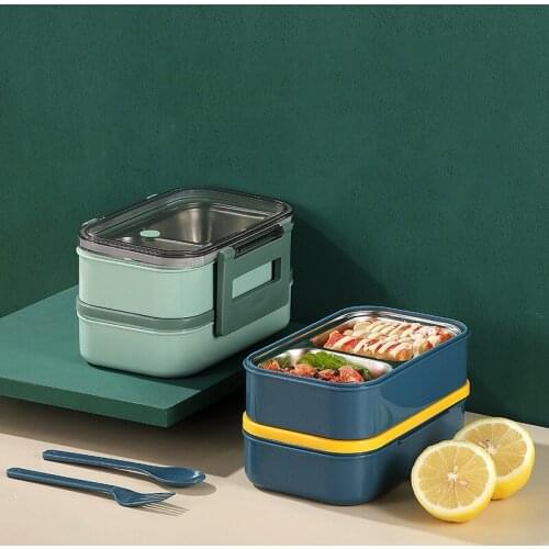 Double layer Lunch box Box Bento Microwave Lunch Container Food Storage Stainless Steel Portable for Kids Kids Picnic School