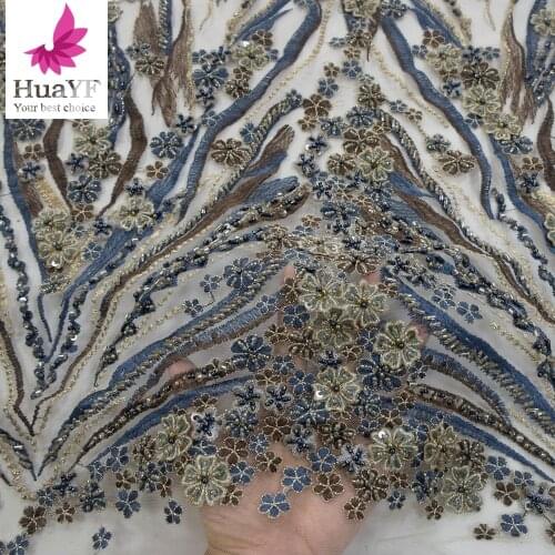 French Embroidery Beads Net Fabric With Sequins For Party Dress HY1429