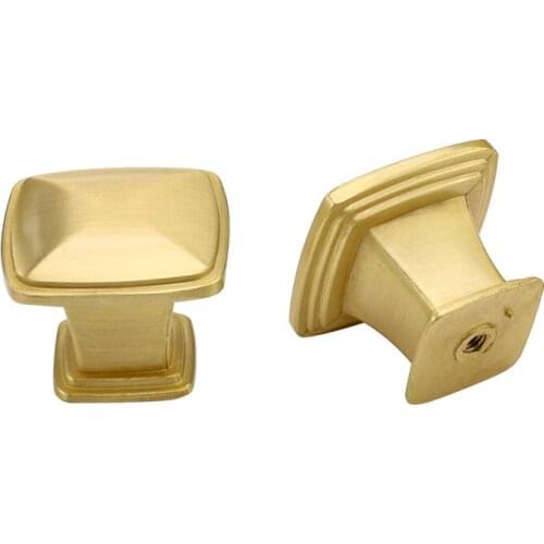 Goldenwarm Brushed Brass Cabinet Handles Single Hole Dresser Knobs Solid Square Drawer Knobs Gold Kitchen Cupboard Knobs