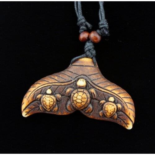 Hot Ethnic Tribal Imitation Yak Bone Shark/Whale Tail Surfing Turtle Pendant Necklace Choker Lucky Gift YN545