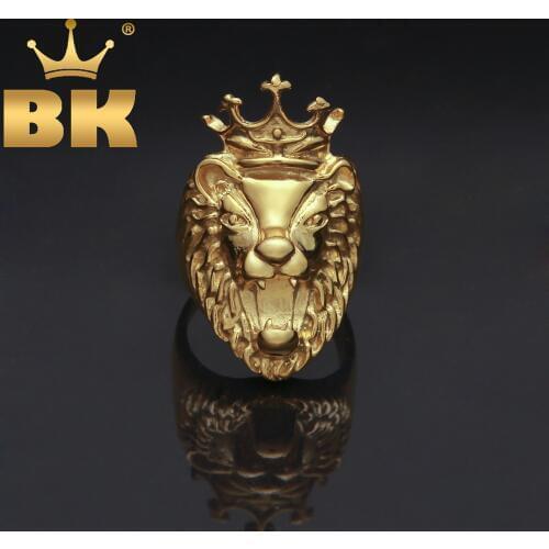 Hiphop Mens Rings King Crown Lion Luxury Ring Top Quality Gold Color Stainless Steel Fashion Jewelry Wholesale Dropshipping