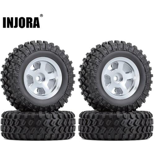 INJORA 4PCS 1.0" 49*18mm Beadlock Micro Crawler Wheel Rims Tires Set for 1/24 RC Crawler Car Axial SCX24 90081 AXI00001