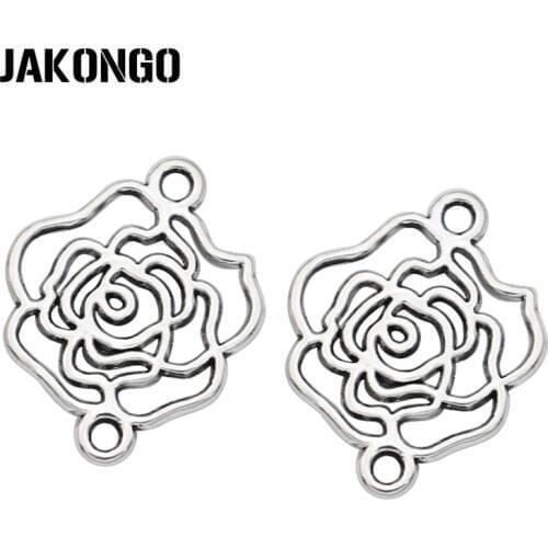 JAKONGO 20pcs Antique Silver Plated Rose Flower Connector for Jewelry Making Bracelet Earrings DIY Accessories 17x14mm