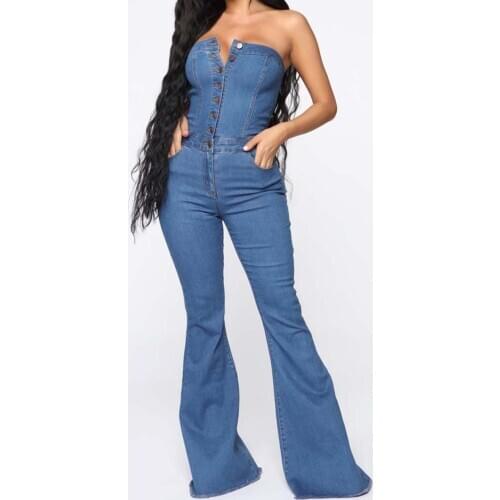 Women Summer Blue Sexy Plus Size Sleeveless Slim Denim Jumpsuit Pants Playsuit Female Casual Oversized Jeans Romper Overalls