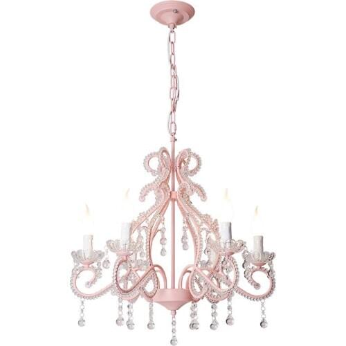 Princess room chandelier childrens room bedroom girl pink crystal lamp