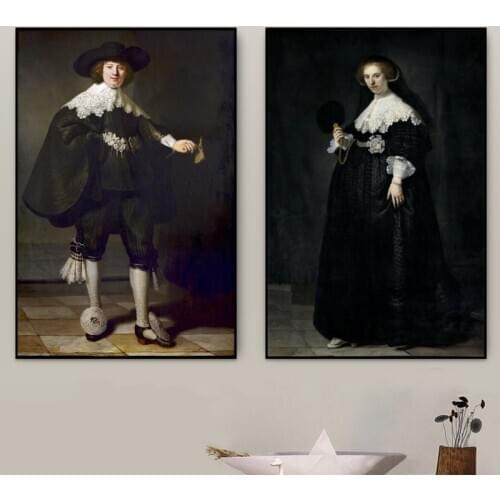 Marten Soolmans and Oopjen Coppit wedding Made by Rembrandt Van Rijn, Famous Painting print on Canvas Wall Art Portrait Pictures