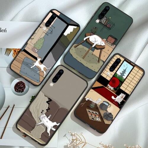 Retro illustration Cute Japanese Cats Phone Case For Huawei P20 P30 P40 lite Pro P Smart 2019 Mate 10 20 Lite Pro Nova 5t
