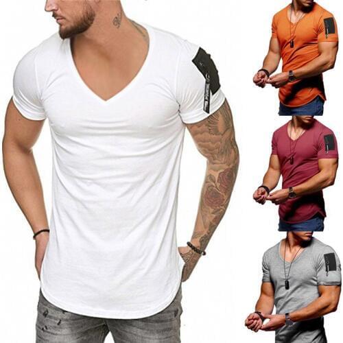 2019 Zipper short sleeve V neck t shirt men fashion hip hop t-shirt men casual summer tshirt Tops camisetas hombre Plus Size 3XL