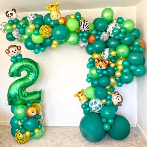 1 2 3 4 5 6 7 8 9 Jungle Animal Balloons Set Green Number Ballon for Boy Birthday Party Decor Jungle Animal Party Decor Ballons