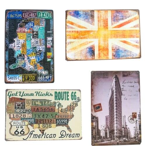 Vintage Metal Poster Plaque Sign Bar Home Wall Decor Signs License Plate Route 66 Retro Art Painting Tin Sign Pub Kitchen Plates