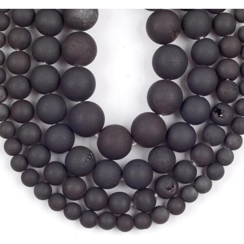 Natural Stone Black Druzy Agates Round Beads For Jewelry Making 6 8 10 12mm Loose Spacer Beads Diy Bracelet Necklace Accessories
