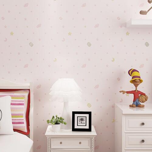 Childrens Room Non-Woven Wallpaper 3D Cartoon Star Clouds Boys And Girls Bedroom Eco-Friendly Flocking Wall Paper 3D Home Decor