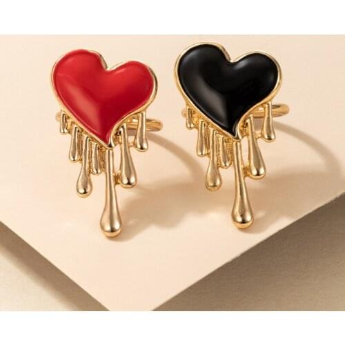New Fashion Personality Red Heart Peach Heart Love Oil Drop Color Ring 2-piece Geometric Simple Finger Ring Jewelry 2021