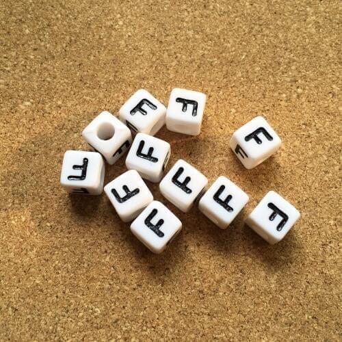New Arrival 50pcs/Lot 8*8MM Square Letter Beads Single Initial F Printing Plastic Alphabet Jewelry Spacer Beads