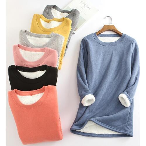 Autumn Winter Women Long Sleeve T Shirt Tees Warm Thick Velvet T-Shirts Female Midi Long Bottoming Shirt Tops Plus Size AB1530