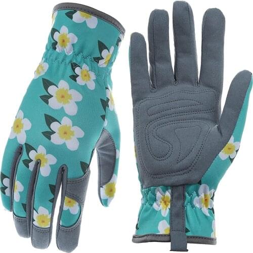 Women Gloves Work Printed Polyester Shell Bule Latex Crinkle Coating Work Safety Gloves For Mechanic Construction Garden