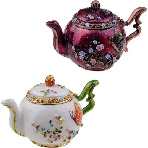 Teapot bejeweled trinket box jeweled jewelry box enamel pewter box birthday gifts China crafts home decor