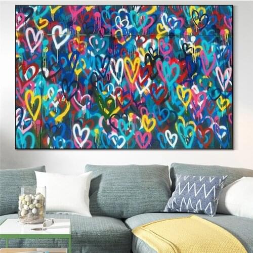 Modern Graffiti Canvas Group of Colorful Love Hearts Posters and Prints Canvas Paintings Wall Art Pictures for Living Room Decor