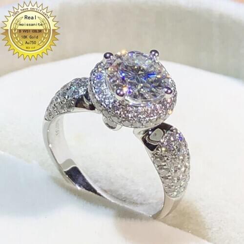 Solid 18K gold ring 2ct D VVS moissanite ring Engagement&Wedding Jewellery with certificate 081