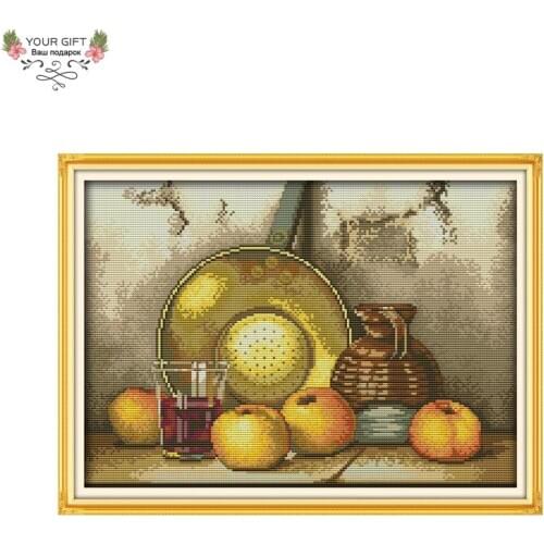Your Gift Free Shipping 14CT 11CT Counted and Stamped Fruit Needlepoints Embroidery DIY Cross Stitch Kits for Home Decor J136