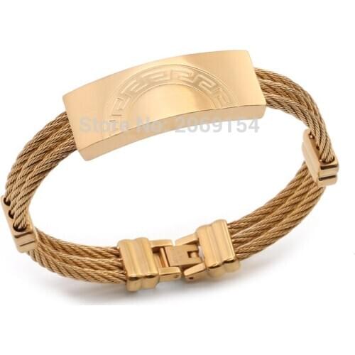 Vintage Charms Bracelets Fashion Jewelry Classic Gold Stainless Steel Bracelet Chain Link Bangle Charms