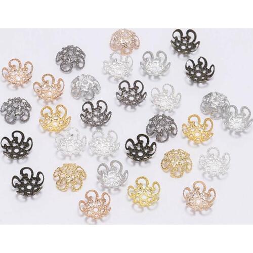 100 Pcs/Bag 8mm 10mm Gold Flower Bead End Caps Bead Caps For Jewelry Making DIY Bracelet Earrings Accessories Findings
