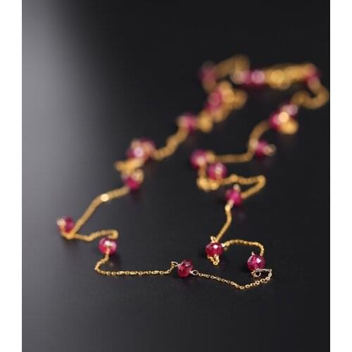 DAIMI Gypsophila Ruby Sweater Chain Womens Genuine Natural Gemstones Yellow 18K Gold Long Necklace Design