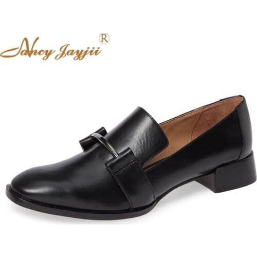 2019 Black Med Chunky Heel Pumps For Ladies Woman Spring Autumn Shoes Round Toe Metal Decoration Large Size 11 15 Causal Fashion