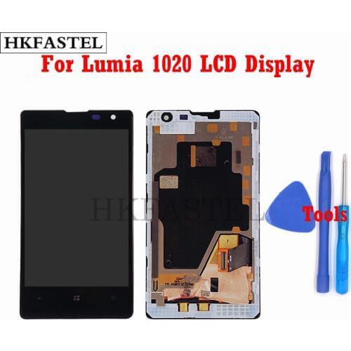 HKFASTEL New Original Mobile phone LCD For Nokia Lumia 1020 LCD Display Digitizer + Touch screen + Front Frame Cover + tools