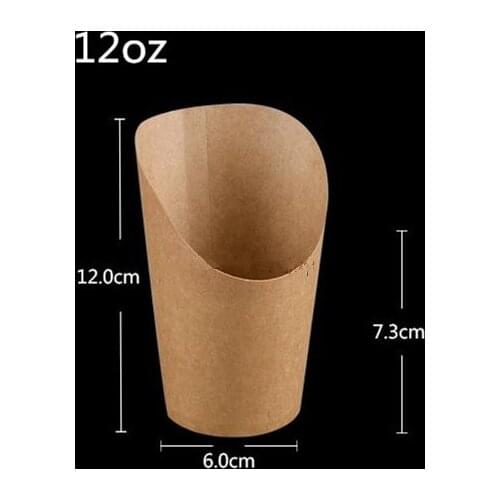 100pcs/lot-6x7.3x12cm 12oz Disposable white kraft paper french fries cup Fried Chicken Wings Popcorn Dessert storage Box