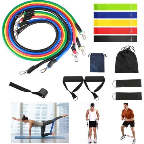 11Pcs/Set Tube Resistance Bands Pull Rope Home Elastic Yoga Fitness Gym Equipment Exercise Back Muscle Strength Training