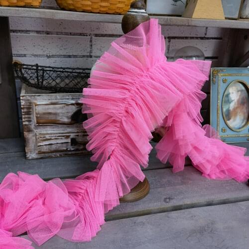 13cm 2yard/lot Beautiful Dot Lace Trim with Pleated Home Garden Thicken Middle Ruffle Trim Pet Collar Neckline Decor W210