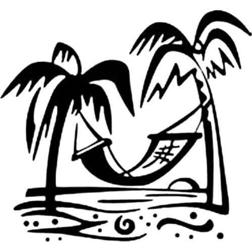 16*15cm Beach palm trees hammock vinyl decal Funny Car Window Bumper Novelty JDM Drift Vinyl Decal Sticker