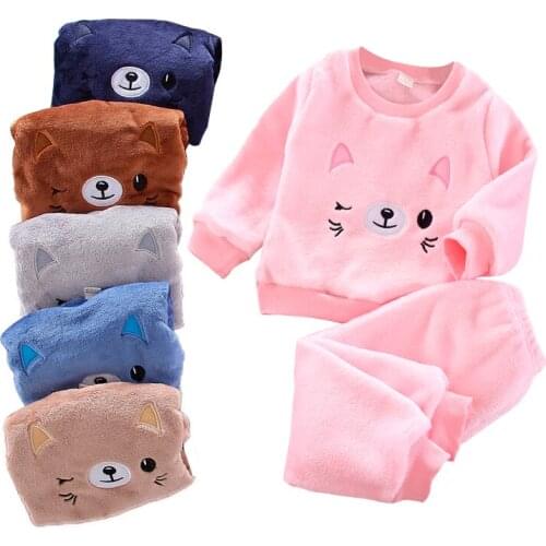2pcs baby clothes flannel pajamas set autumn and winter warm childrens pajamas home service boys and girls cartoon cute pajamas
