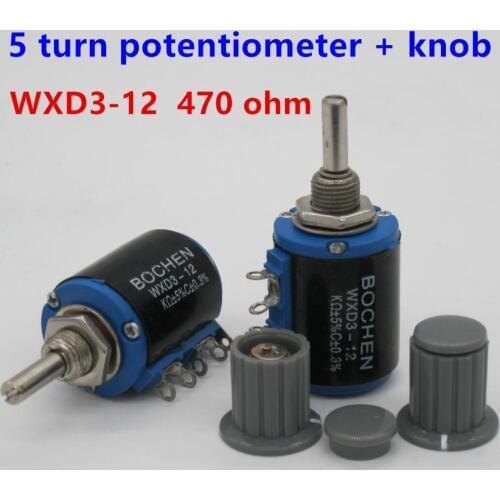 2PCS WXD3-12 2W 470 ohm WXD3-12-2W 5 ring multi-circle precision wire-wound potentiometer + 2PCS knob