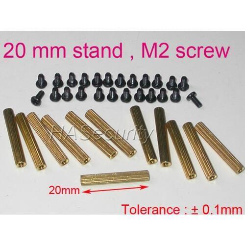 20mm (12pcs) brass stand / brace / puncheon with M2-4mm screw (24pcs) for security camera PCB module installation assembly
