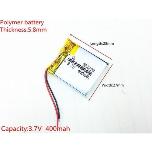 3.7V,400mAH,[582728] PLIB; polymer lithium ion / Li-ion battery for SMART WATCH,GPS,mp3,mp4,cell phone,DVD,SPEAKER