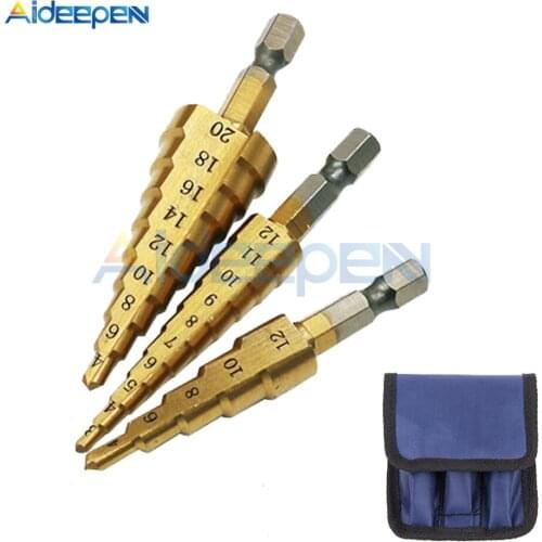 3Pcs/set 3-12mm 4-12mm 4-20mm HSS Straight Groove Step Drill Bit Titanium Coated Wood Metal Hole Cutter Core Drilling Tools Set