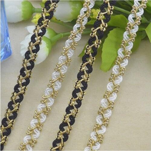 Free Shipping!Special Polyester Yarn Gold Black Lace Rope Crocheted Lace Hook Line Gold Thread Lace Trim 1cm Ribbon 50meters/Lot