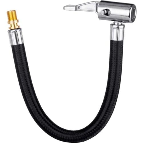 Locking Tire Chuck with Rubber Hose and Standard Tire Valve Fine Thread, Tire Inflator Pump Hose Adapter for Twist On Convert