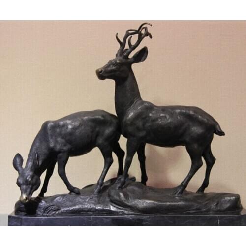 Fast shipping USPS to USA S0624 Western Art Deco Copper Bronze Marble Elk Wapiti Deer Figurine Sculpture Statue