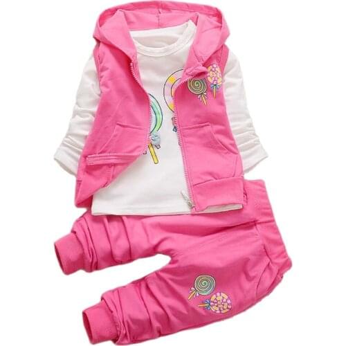 New Sweet Candy Color Clothes For Baby Girls Children Lollipo Jacket T Shirt Pants 3Pcs/set Infant Casual Costume Kids Tracksuit