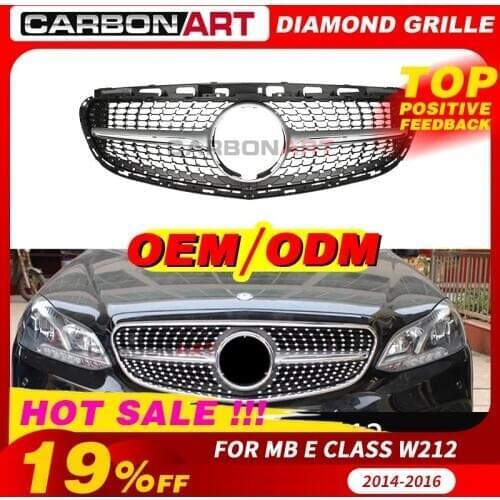 E W212 Diamond Front Grille Mesh For Mecedes E Class W212 Plastic Grill Replacement Silver Color Without Cam 2014 2015