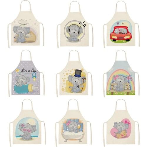 Women Kitchen Apron Cotton Linen Cute Elephant Sleeveless Chef Cooking Aprons Kitchen accessories 68*55cm 0085